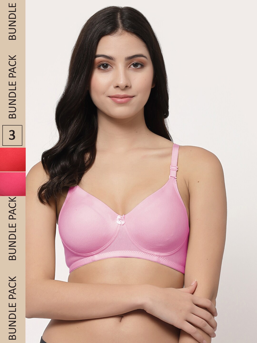 

College Girl Pack of 3 Lightly Padded Non-Wired Cotton T-shirt Bra, Pink