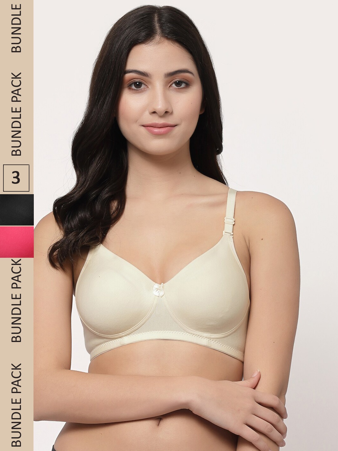 

College Girl Pack Of 3 Lightly Padded Seamless Cotton T-Shirt Bra, Beige