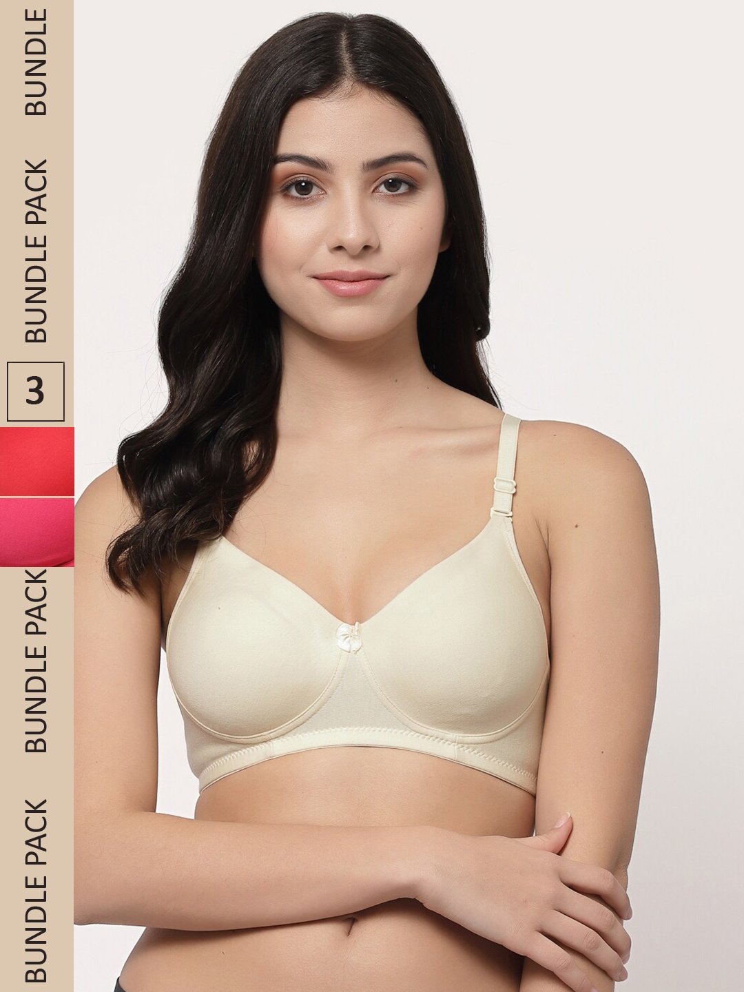 

College Girl Pack of 3 Lightly Padded Non-Wired Cotton T-shirt Bra, Beige