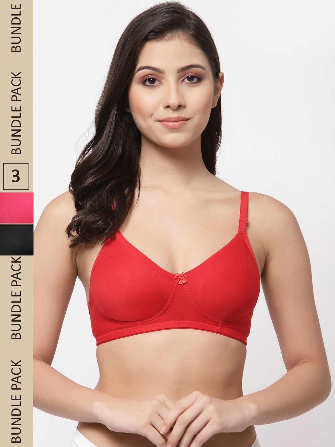 

College Girl Pack Of 3 Lightly Padded Non-Wired Cotton T-shirt Bra, Red