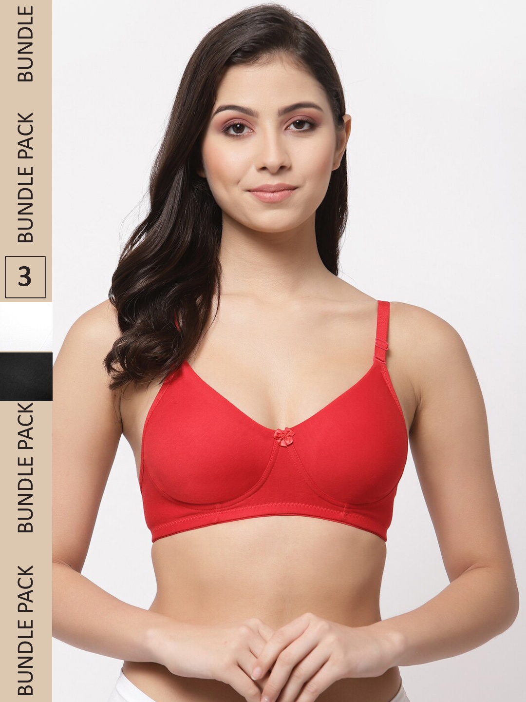 

College Girl Pack Of 3 Lightly Padded Seamless Cotton T-Shirt Bra, Red