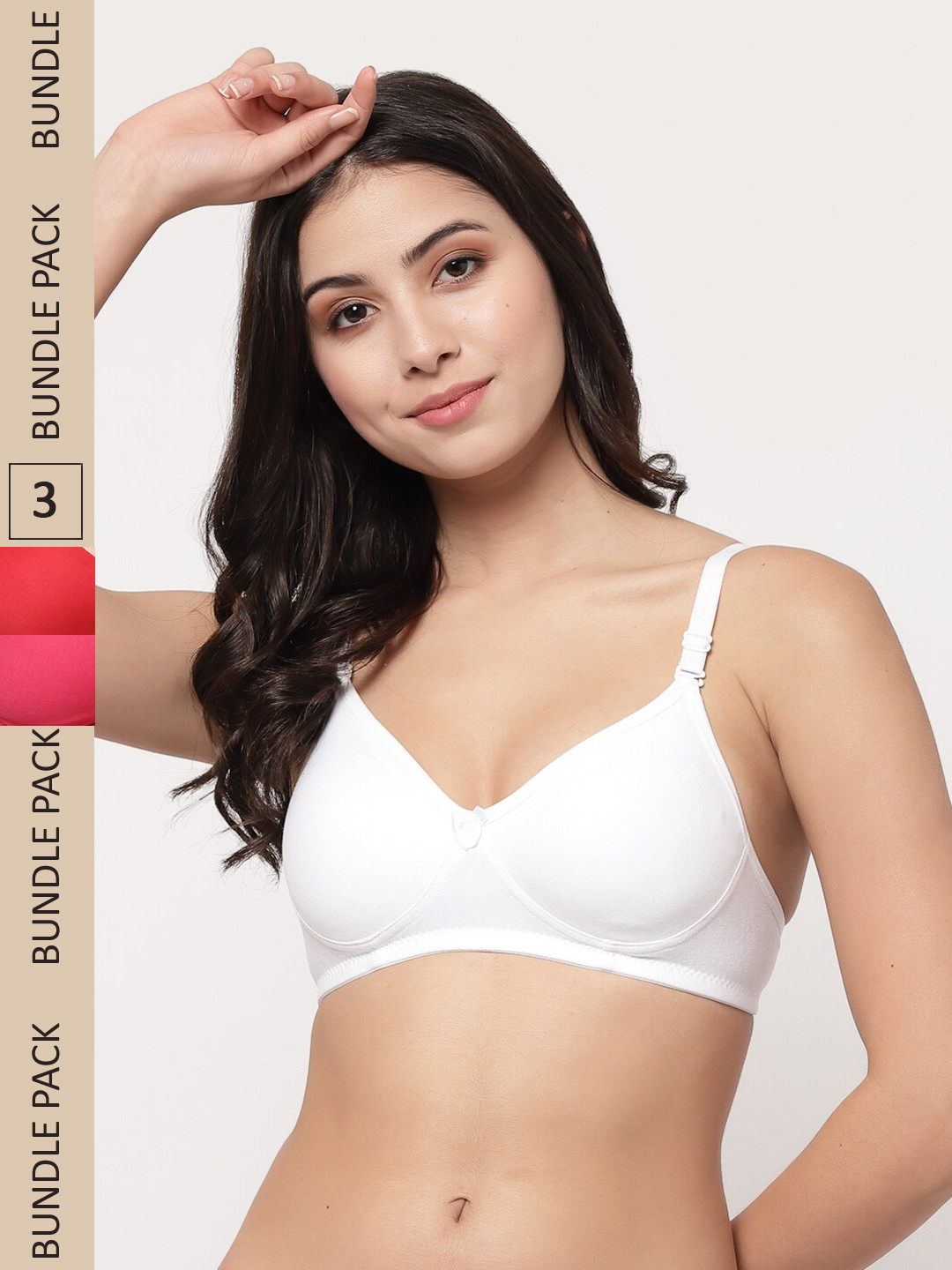 

College Girl Pack Of 3 Lightly Padded Non-Wired Cotton T-shirt Bra, Red
