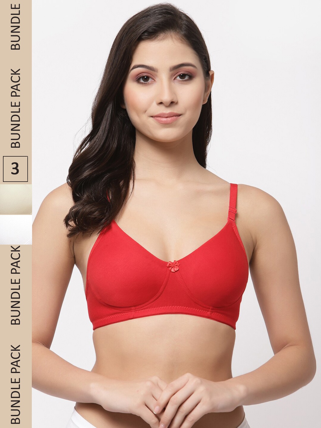 

College Girl Pack Of 3 Cotton Lightly Padded Full Coverage All Day Comfort Seamless Bra, Red