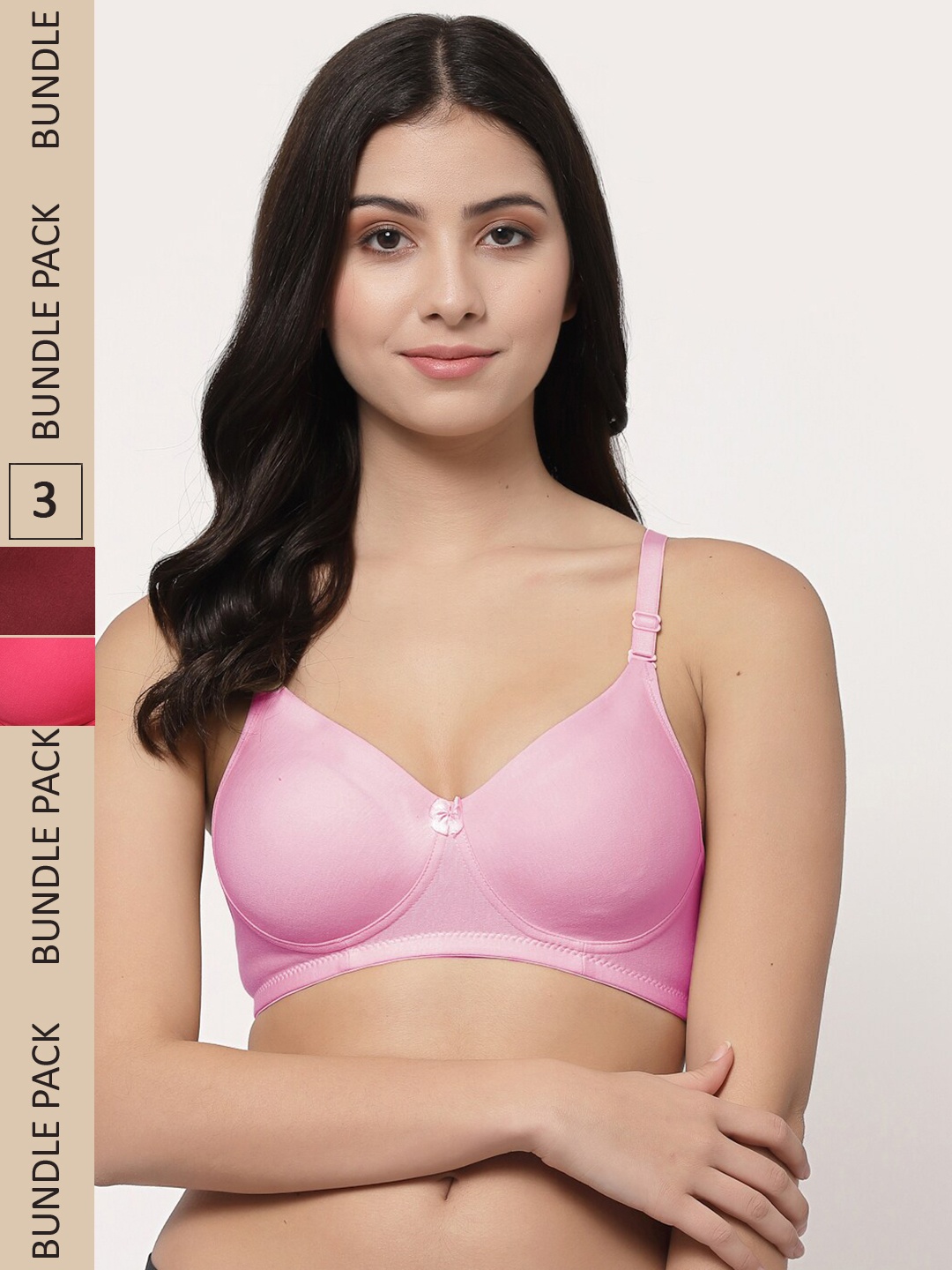 

College Girl Pack Of 3 Lightly Padded Seamless Cotton T-Shirt Bra, Pink