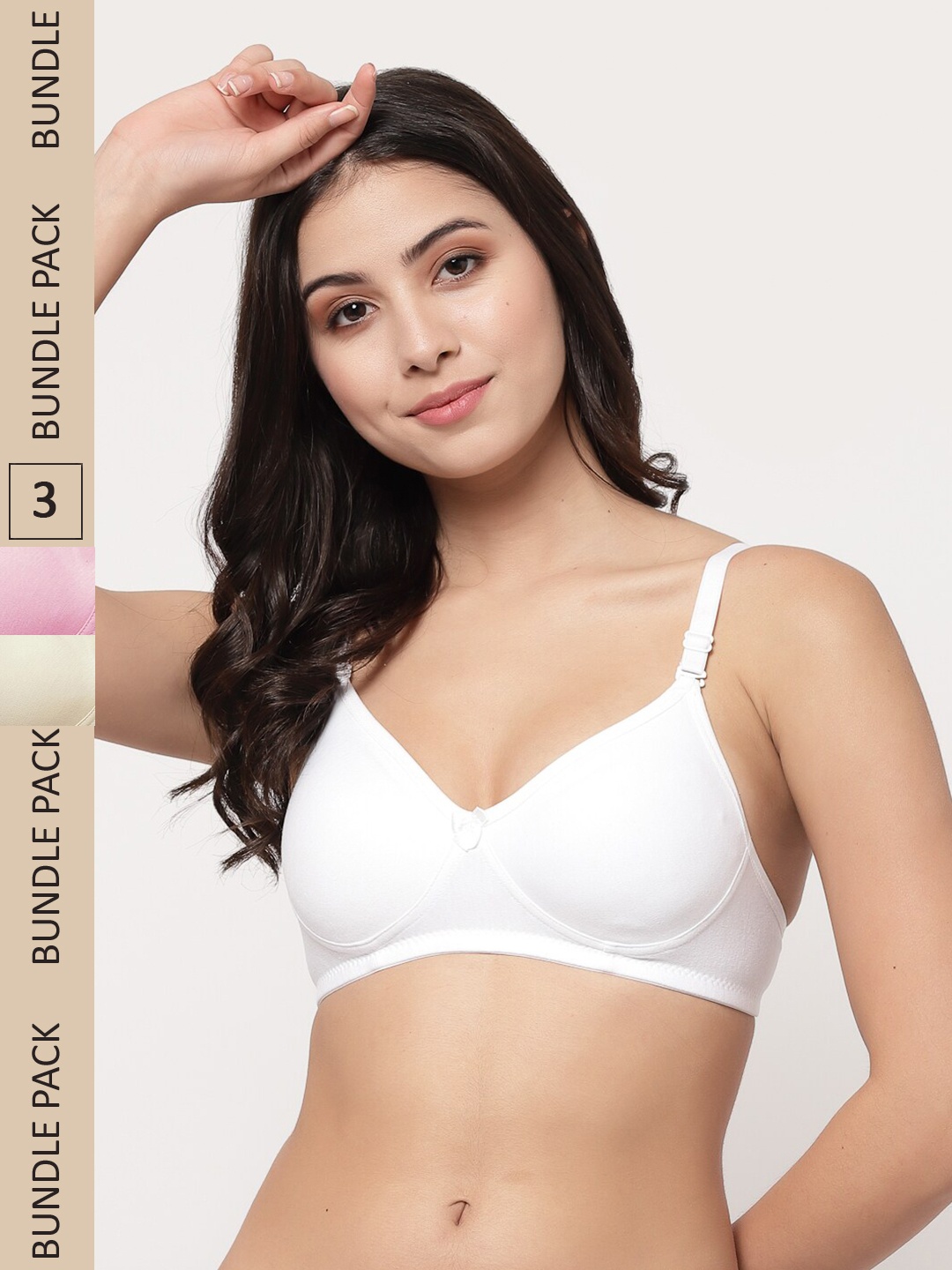 

College Girl Pack Of 3 Lightly Padded Non-Wired Cotton T-shirt Bra, White