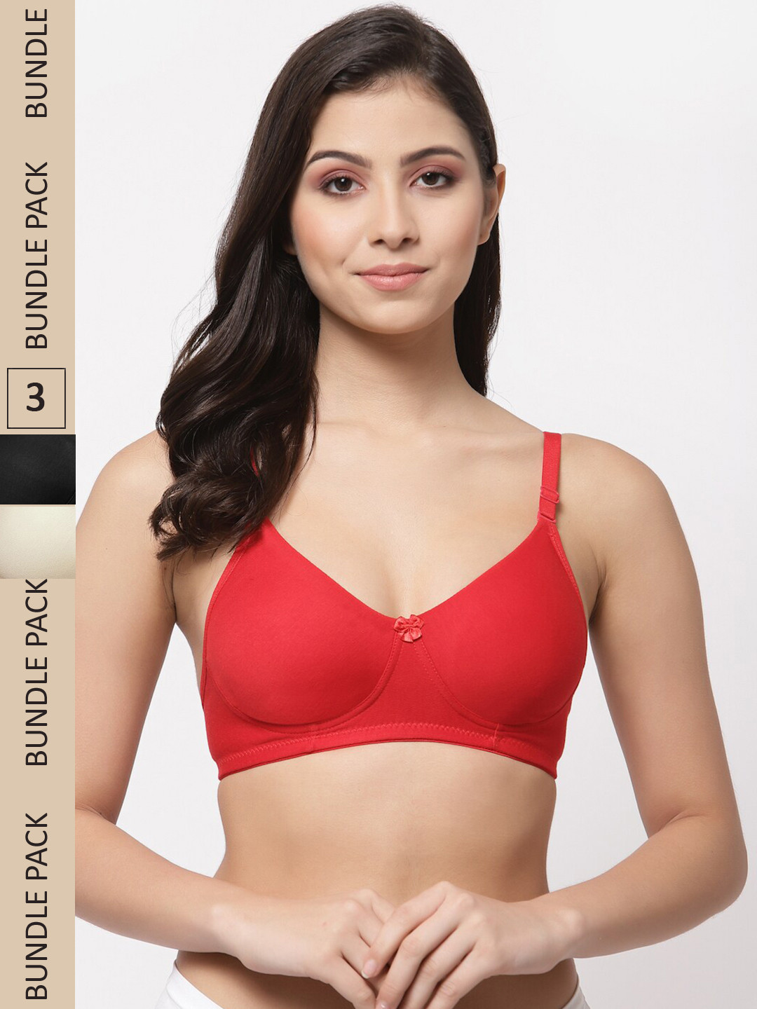 

College Girl Pack Of 3 Lightly Padded Seamless Cotton T-Shirt Bra, Red