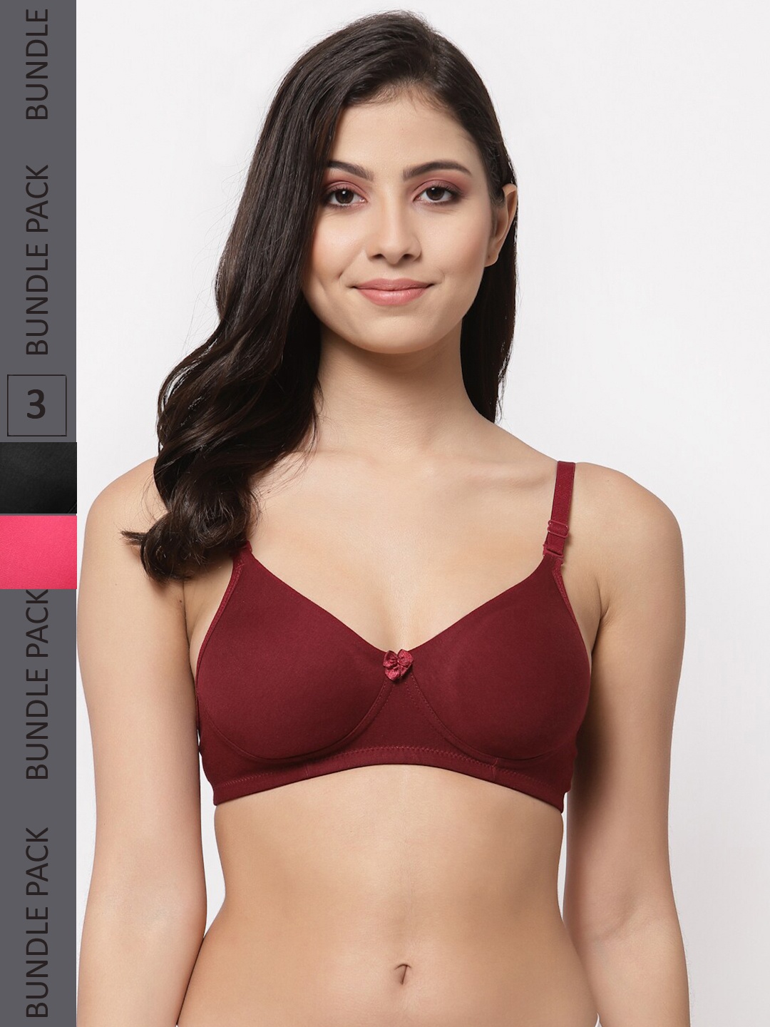 

College Girl Pack Of 3 Lightly Padded Seamless Cotton T-Shirt Bra, Black