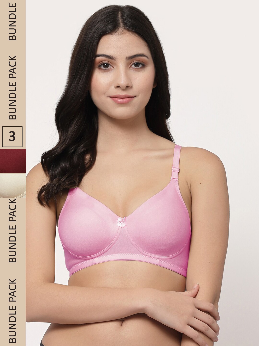 

College Girl Pack Of 3 Lightly Padded Non-Wired Cotton T-shirt Bra, Pink