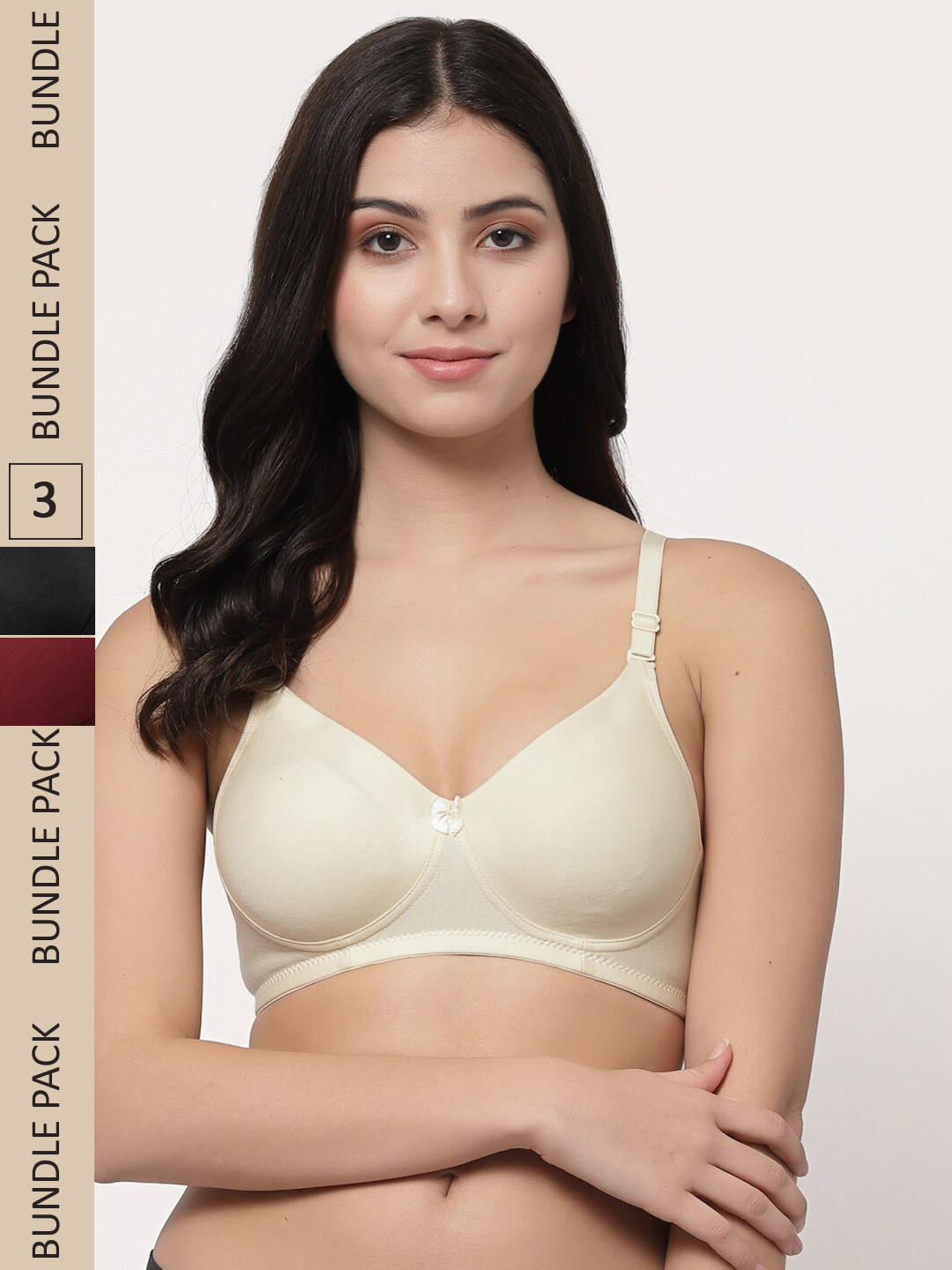 

College Girl Pack Of 3 Lightly Padded Non-Wired Cotton T-shirt Bra, Beige