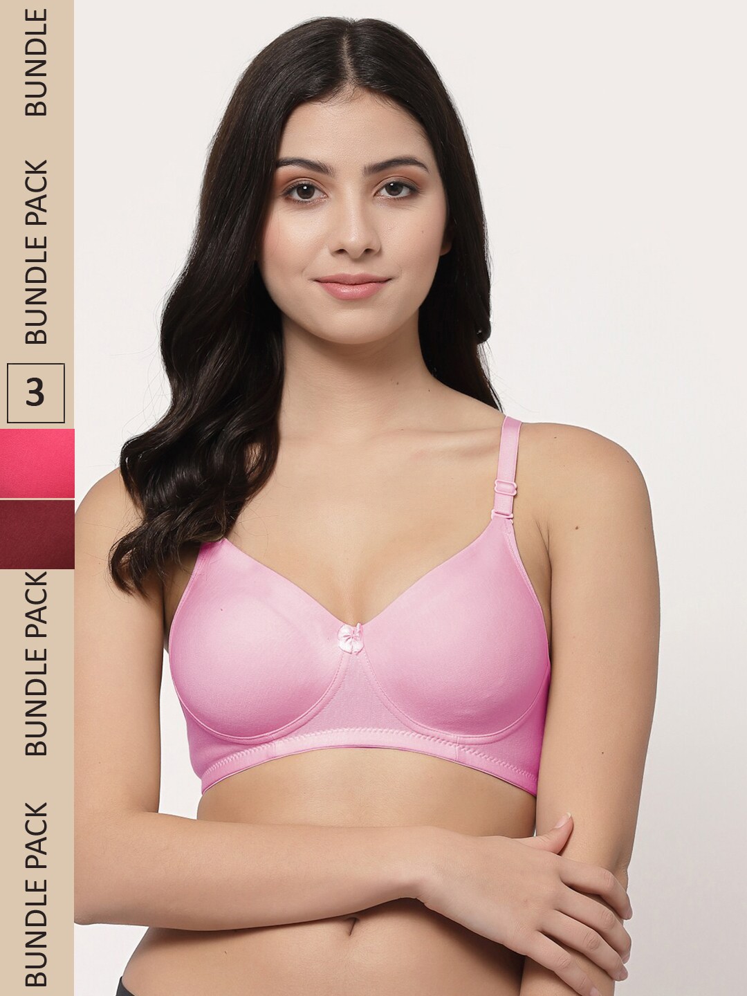 

College Girl Pack of 3 Lightly Padded Non-Wired Cotton T-shirt Bra, Pink
