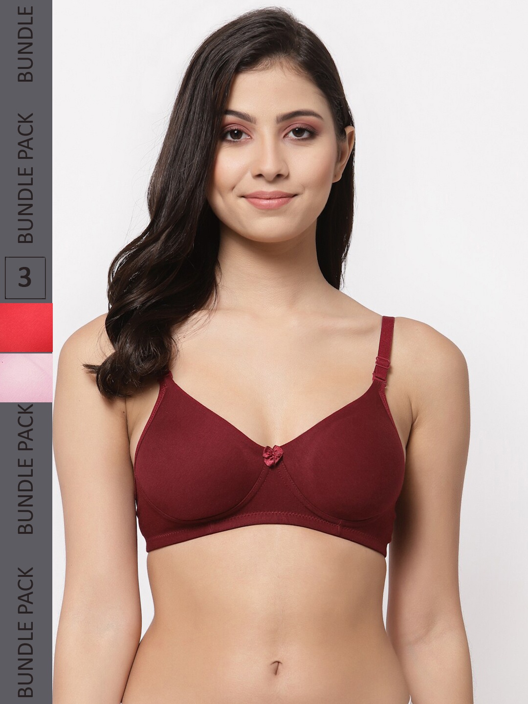 

College Girl Pack Of 3 Cotton Lightly Padded Full Coverage All Day Comfort Seamless Bra, Maroon