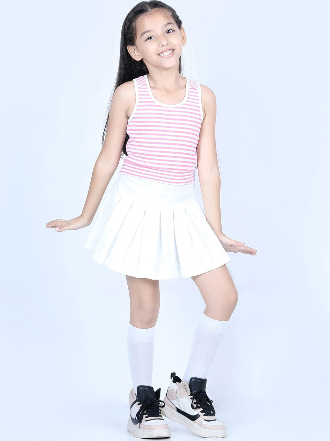 

Jade Garden Girls Striped Top with Skirt, Pink