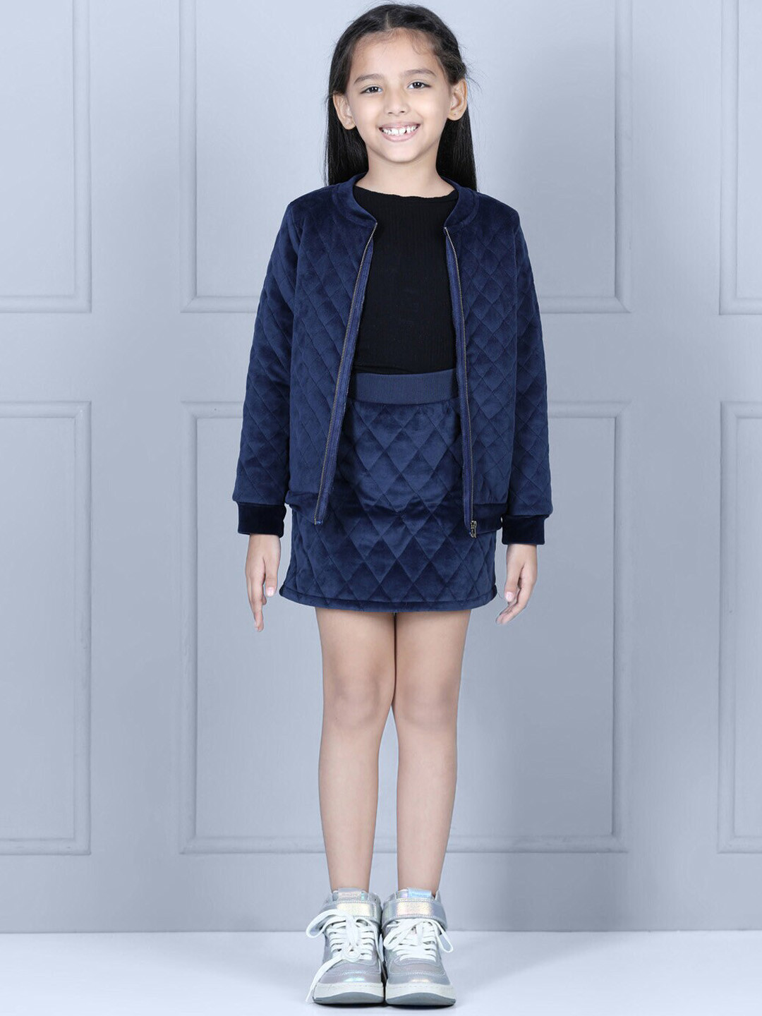 

Jade Garden Girls Velvet Jacket with Skirt Set, Blue