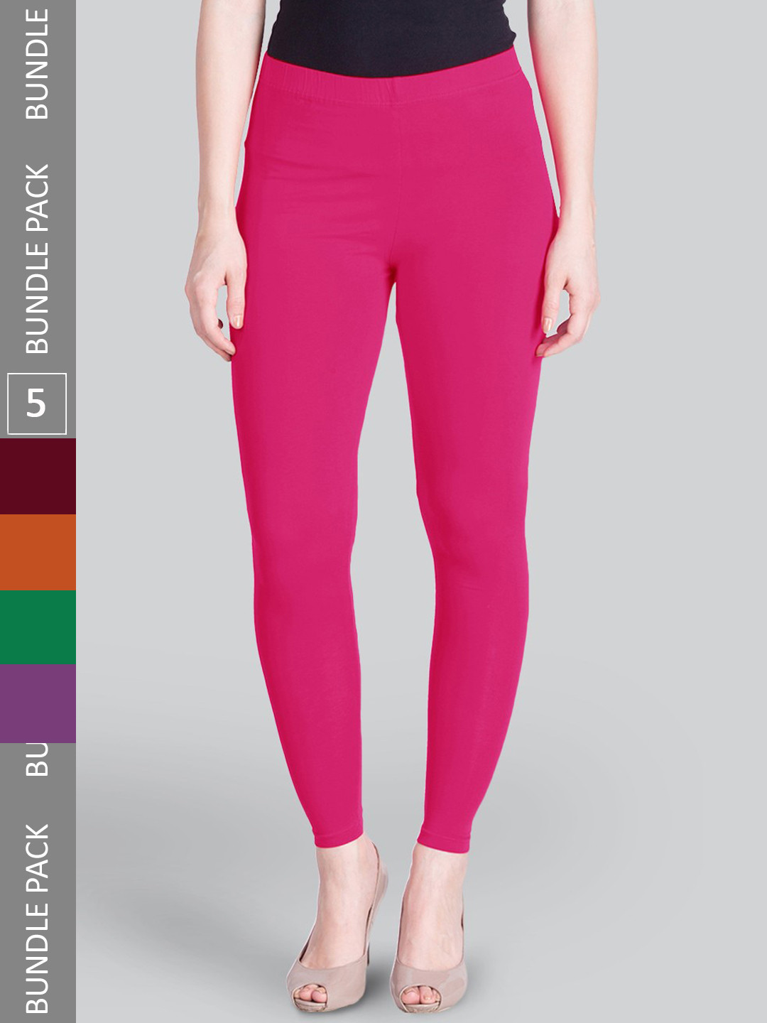 

LYRA Pack Of 5 Sculpting Seams Mid Rise Ankle-Length Leggings, Pink