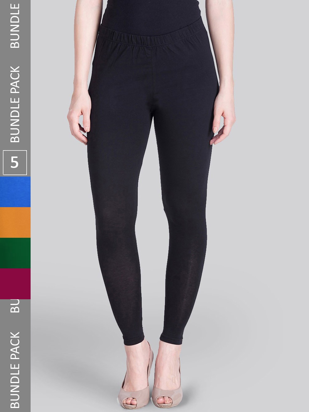 

LYRA Pack Of 5 Sculpting Seams Mid-Rise Ankle Length Leggings, Navy blue