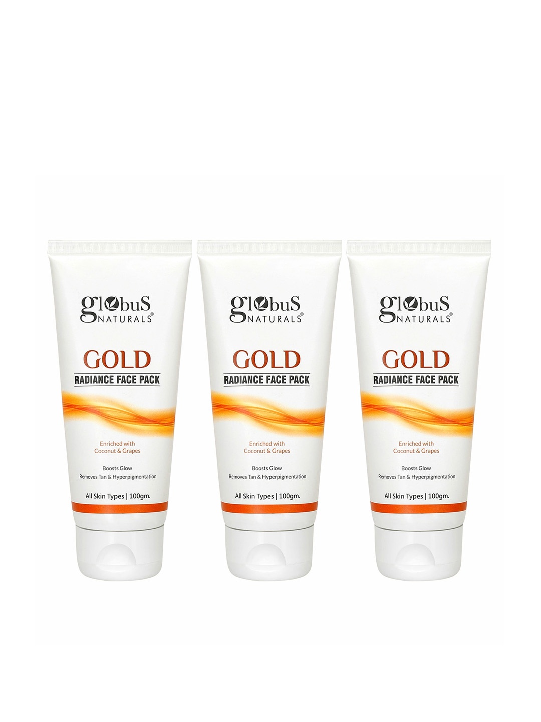 

Globus naturals Set of 3 Gold Radiance Face Pack with Coconut & Grapes - 100 g Each, White