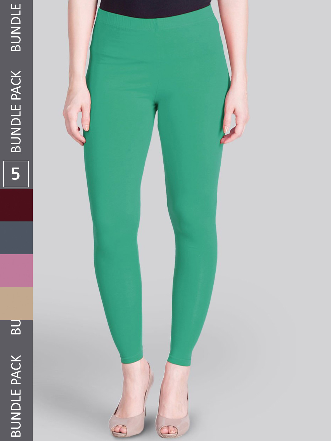 

LYRA Pack Of 5 Premium 4 Way Stretch Churidar-Length Leggings, Green