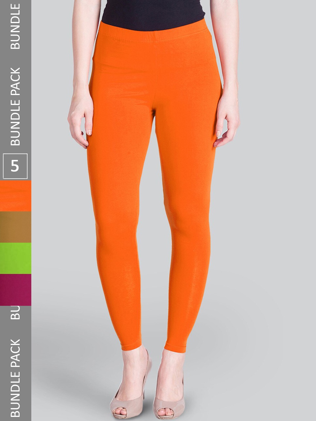 

LYRA Pack Of 5 Sculpting Seams Mid Rise Ankle-Length Leggings, Orange