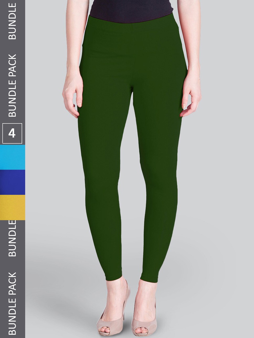 

LYRA Women Pack Of 4 Ankle-Length Mid Rise Sclupting Seams Leggings, Green