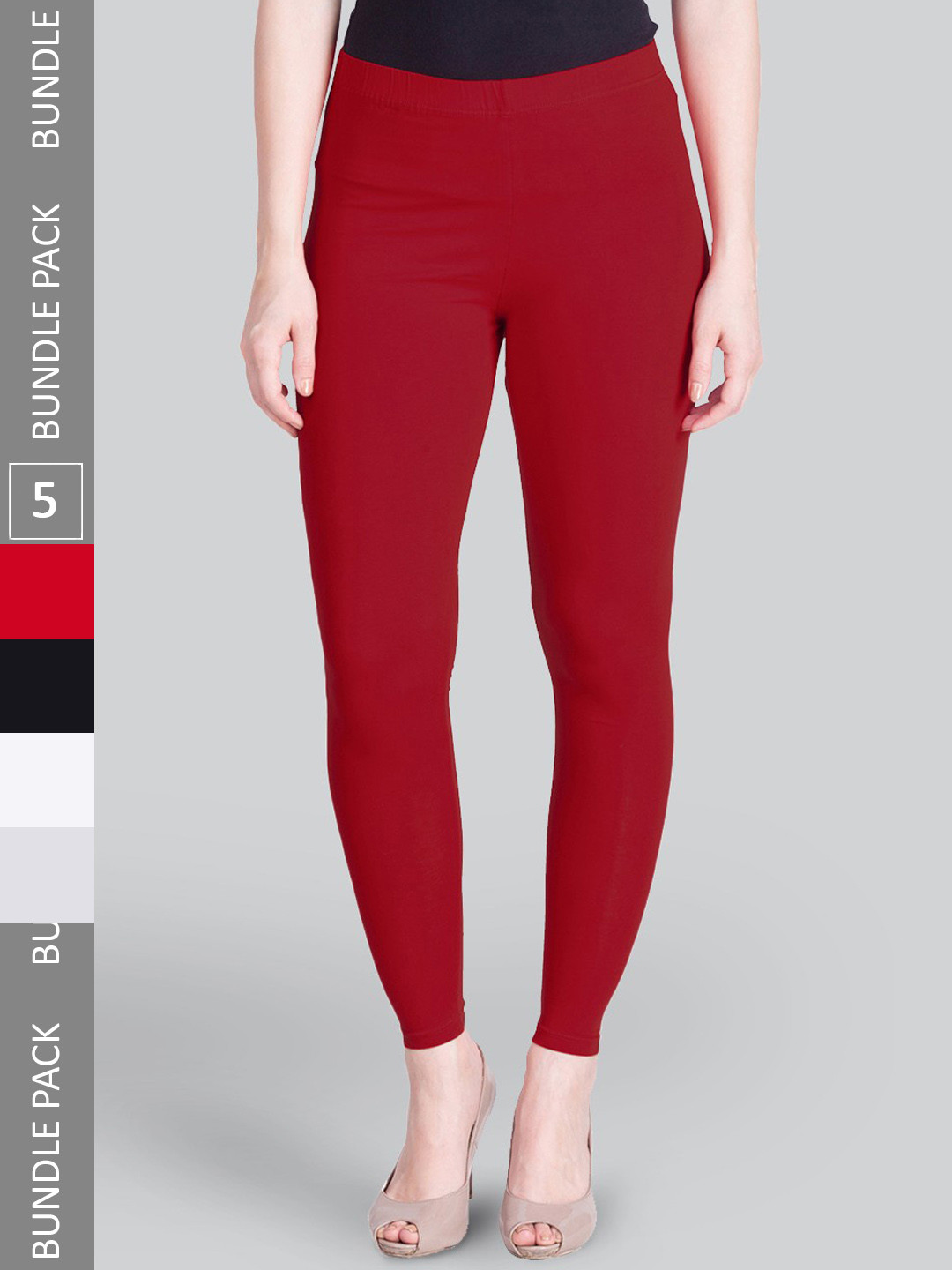 

LYRA Pack Of 5 Premium 4 Way Stretch Churidar-Length Leggings, Red