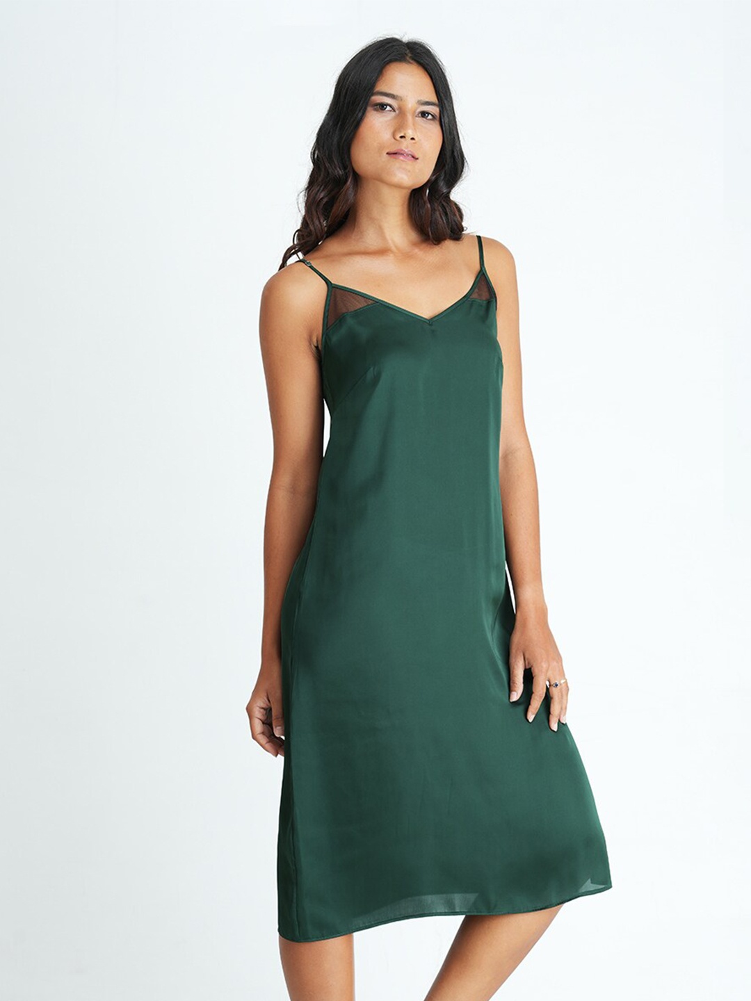 

mackly V Neck Satin Nightdress, Green