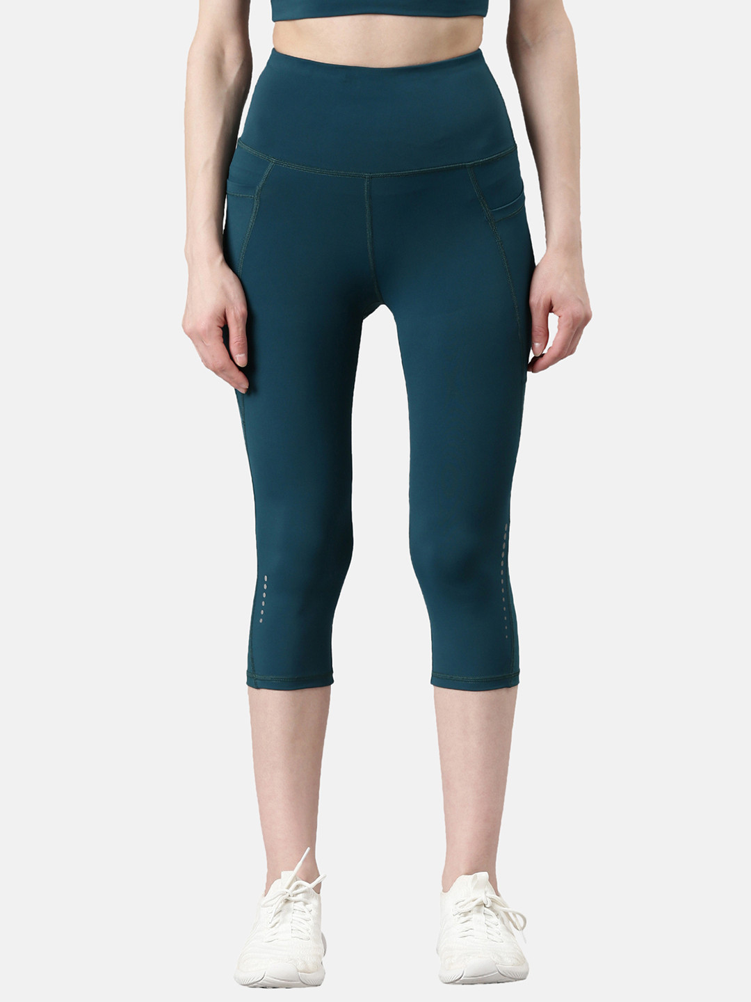 

Enamor Women Dry Fit Antimicrobial High-Waist Active Capri Tights, Teal