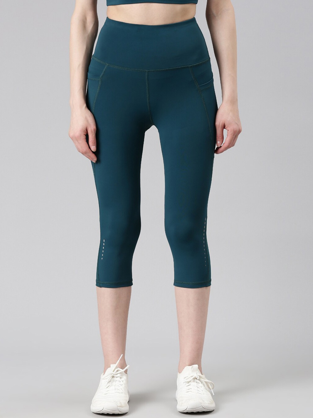 

Enamor Women Dry Fit Antimicrobial High-Waist Active Capri Tights, Teal