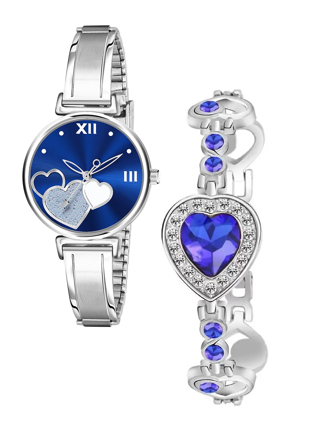 

CERO Pack Of 2 Embellished Dial & Stainless Steel Bracelet Style Straps Analogue Watch, Blue