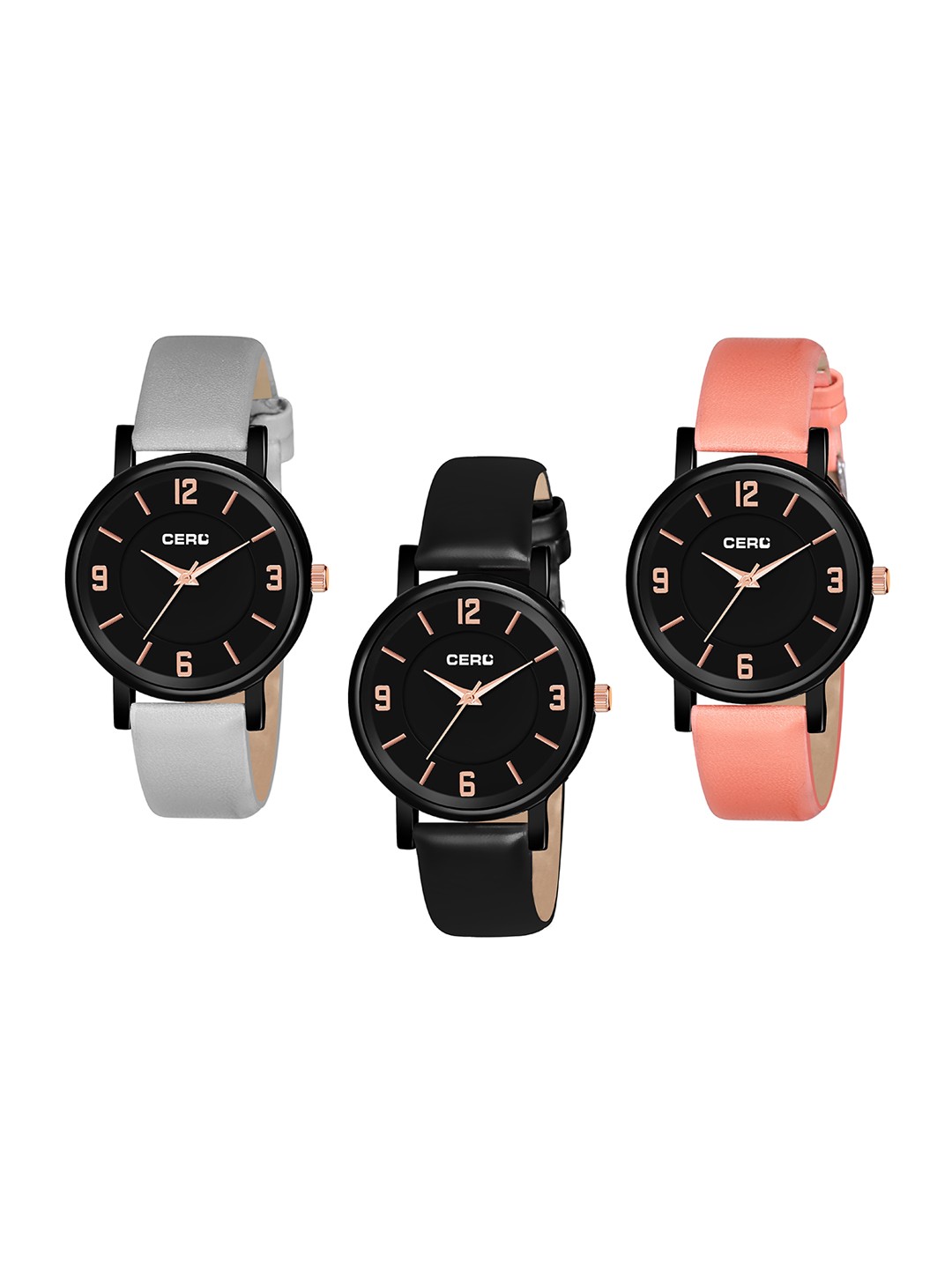 

CERO Pack of 3 Stainless Steel Straps Analogue Watch Com3-MJ222-Grey-Black-Red