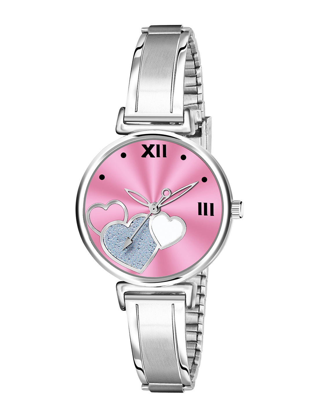 

CERO Embellished Dial & Stainless Steel Bracelet Style Straps Analogue Watch AB65-Heart, Pink