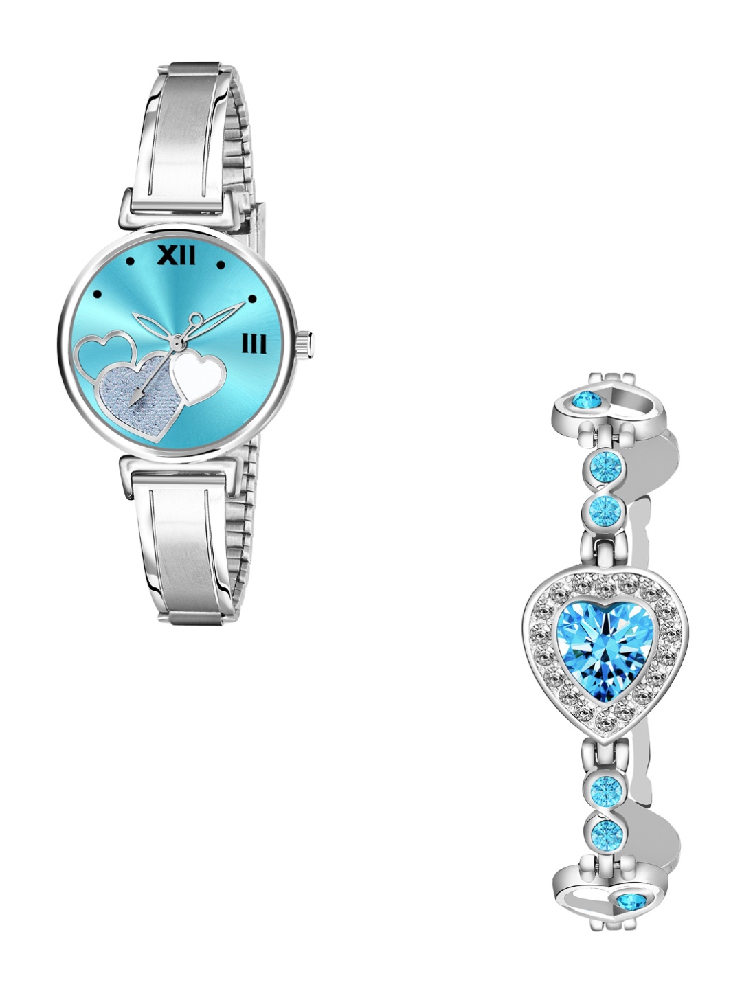 

CERO Set Of 2 Brass Dial & Stainless Steel Bracelet Style Straps Analogue Watch Com2-AB65, Blue