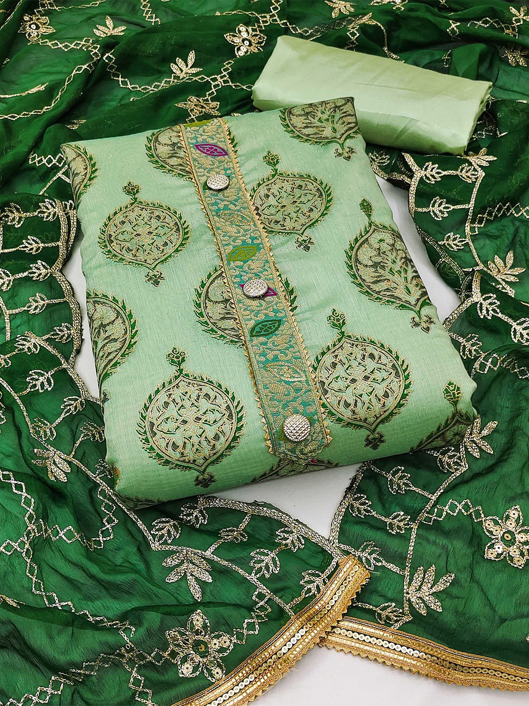 

KALINI Embroidered Unstitched Dress Material, Green