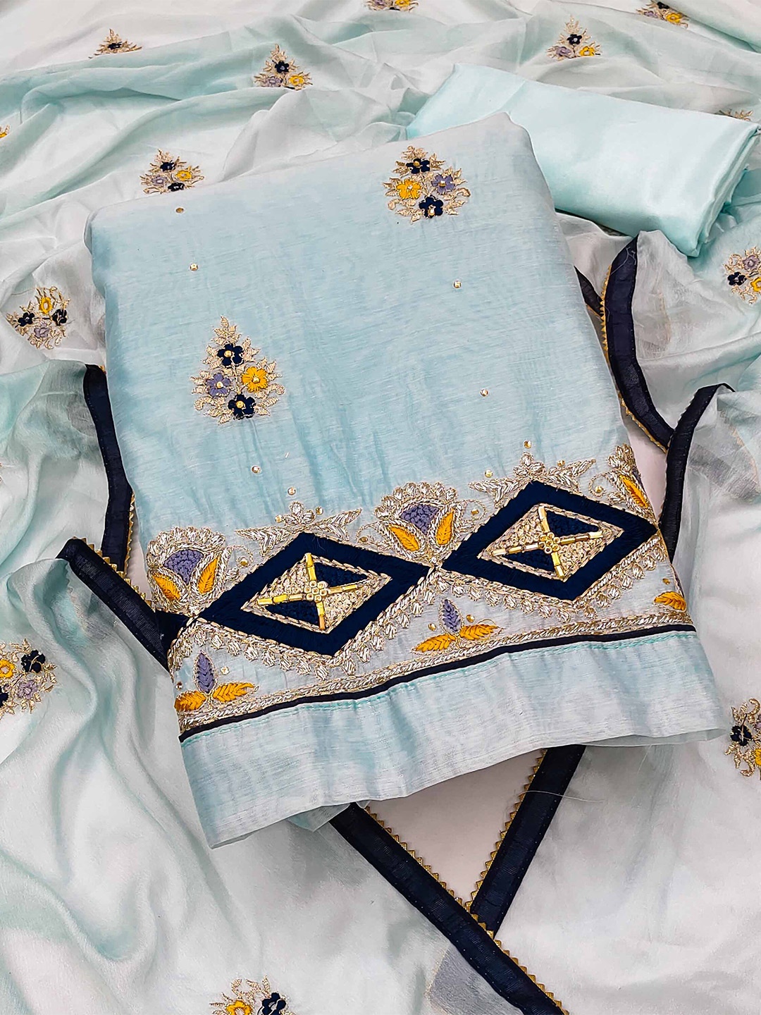 

KALINI Embroidered Unstitched Dress Material, Blue