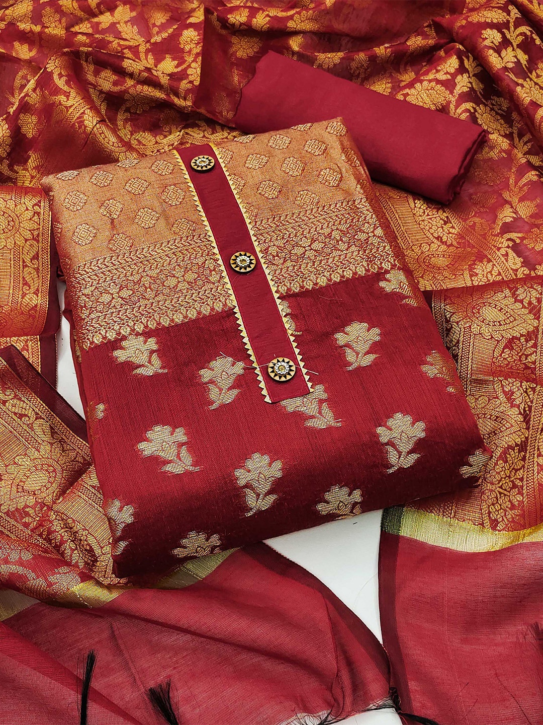 

KALINI Unstitched Dress Material, Red
