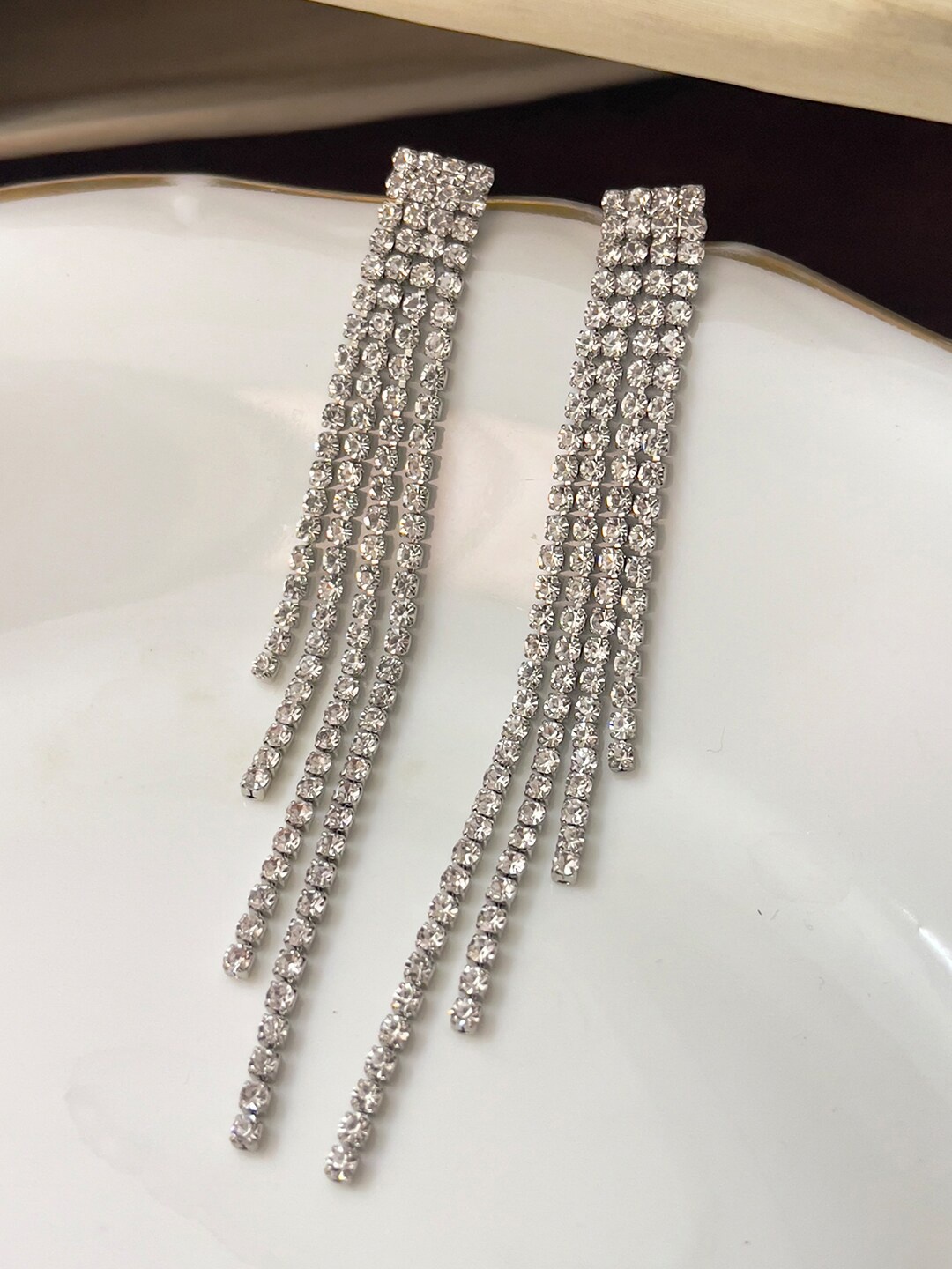 

Ayesha Silver-Plated Crystal Studded Drop Earrings, White