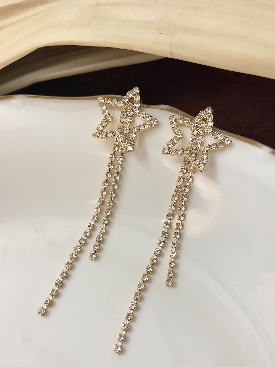 

Ayesha Gold-Plated Contemporary Crystal Studded Drop Earrings, White