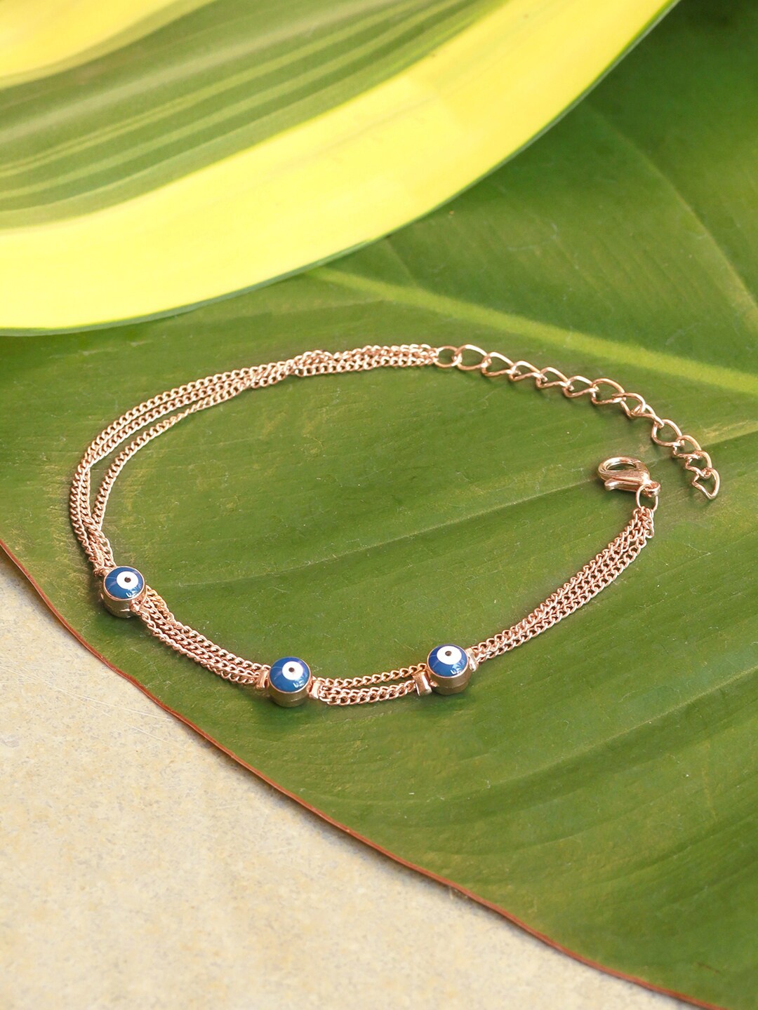 

Ayesha Rose Gold-Plated Evil Eye Charm Bracelet, Blue