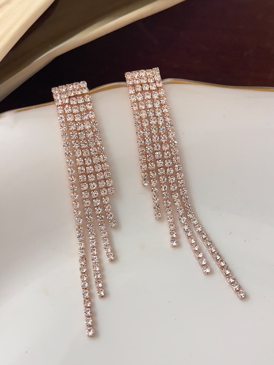 

Ayesha Rose Gold-Plated Crystal Studded Drop Earrings, White