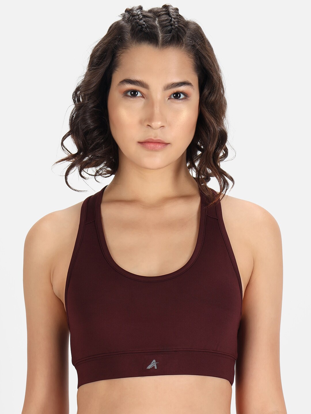 

ATHLISIS Removable Padding Medium Coverage High Support Dry Fit Racerback Sports Bra, Maroon