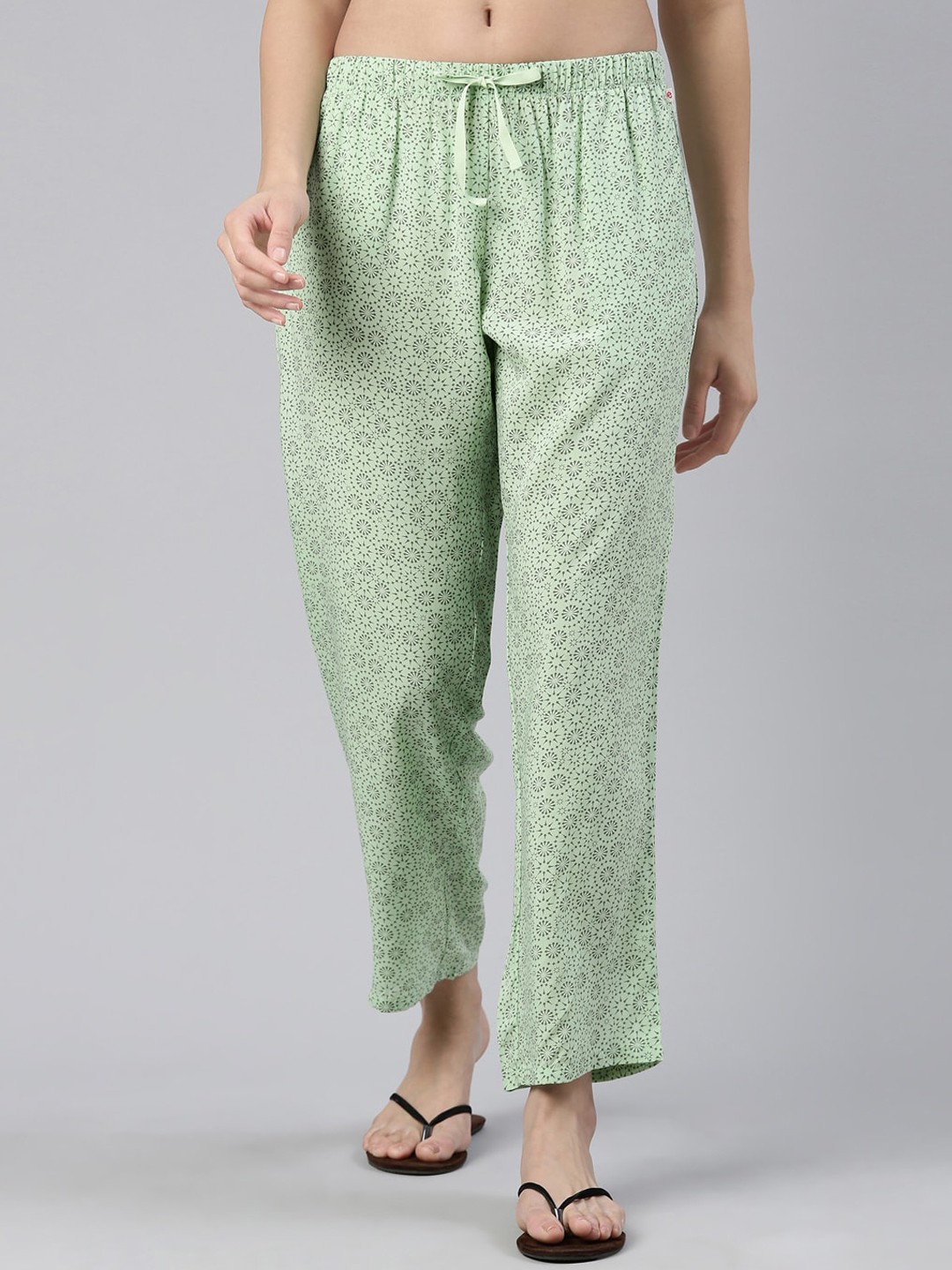

Enamor Women Printed Mid-Rise Straight Lounge Pants, Green