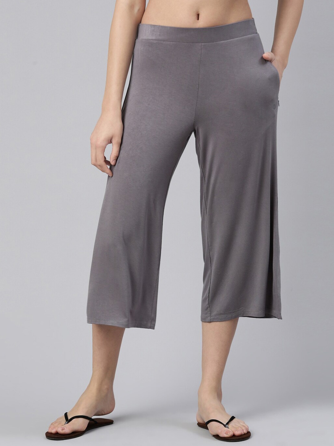 Enamor Women Mid-Rise Flared Culottes Lounge Pants, Grey