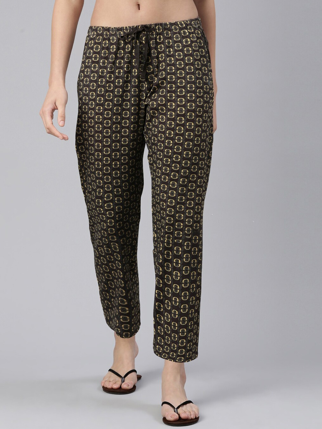

Enamor Women Plus Size Mid-Rise Printed Lounge Pants, Brown