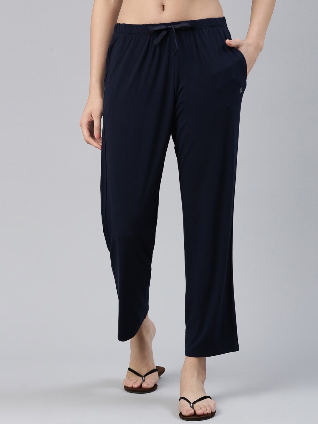 Enamor Women Mid-Rise Relaxed-Fit Straight Lounge Pants, Blue