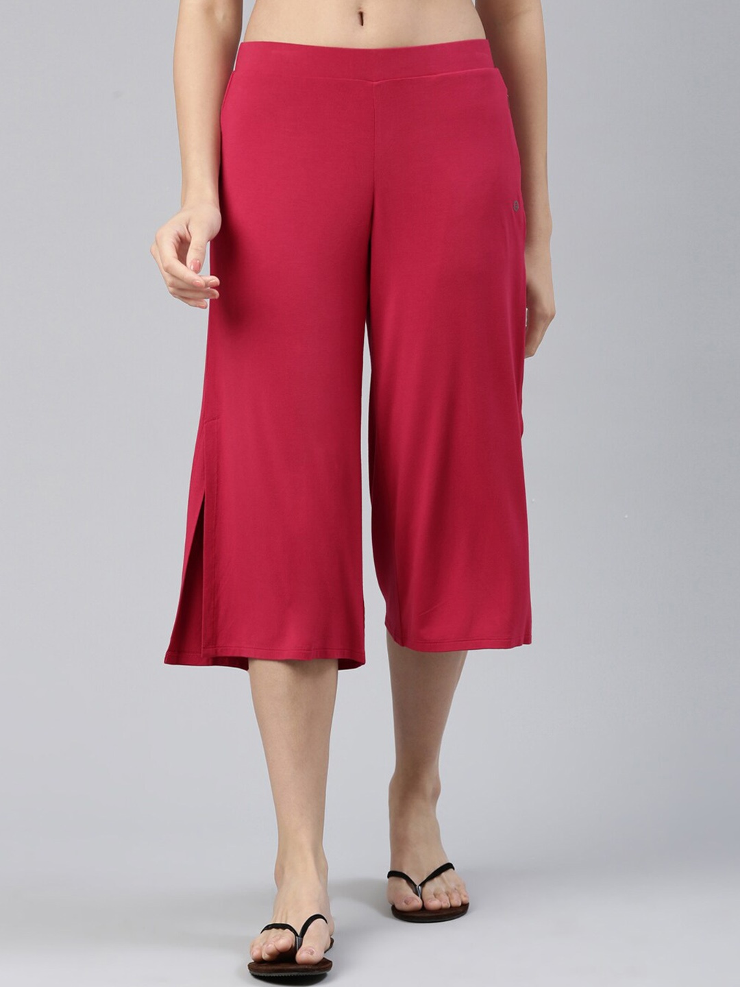 

Enamor Women Mid-Rise Relaxed-Fit Straight Culottes Lounge Pants, Red