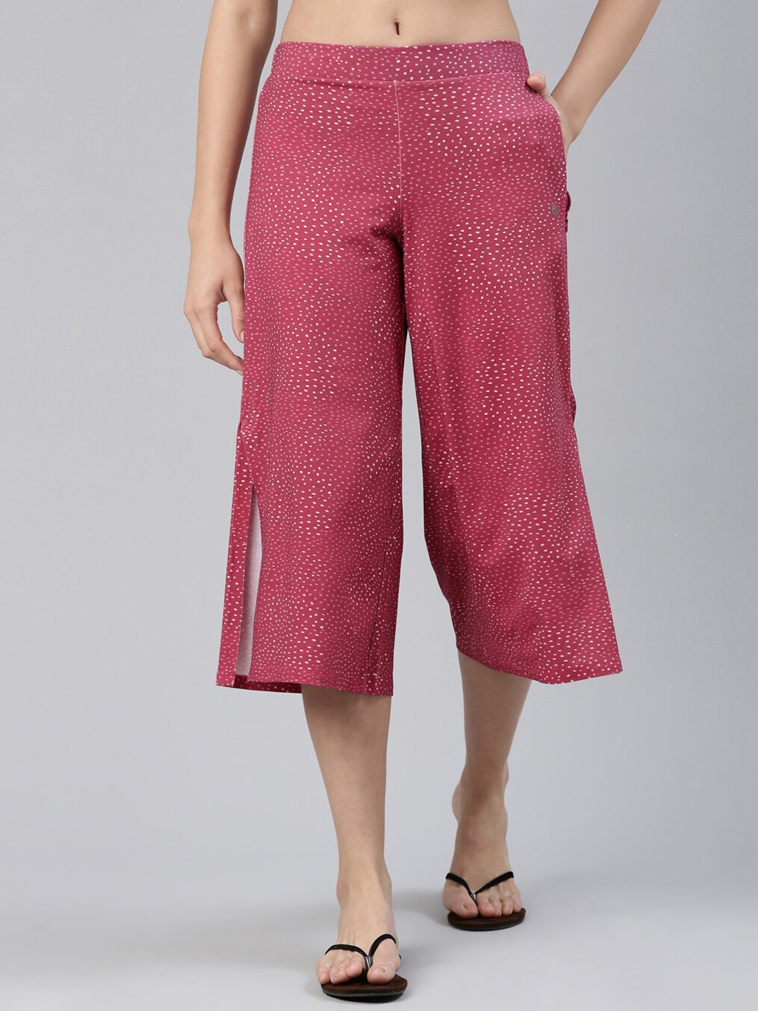 Enamor Women Printed Three-Fourth Culottes Lounge Pants, Pink