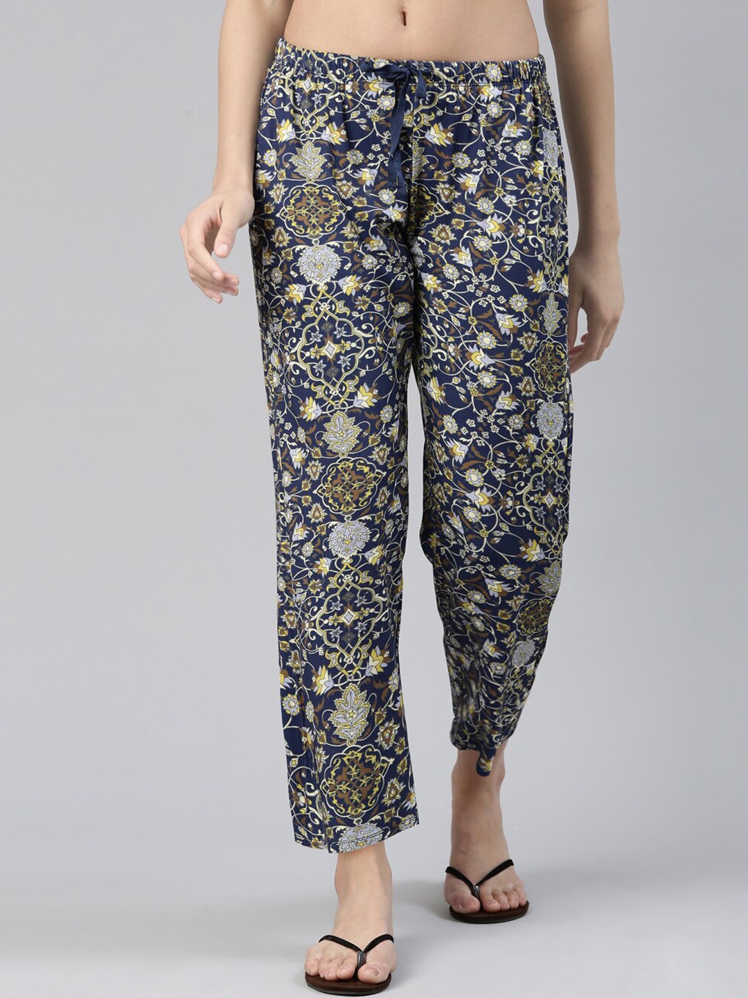 

Enamor Women Printed Mid-Rise Straight Lounge Pants, Blue