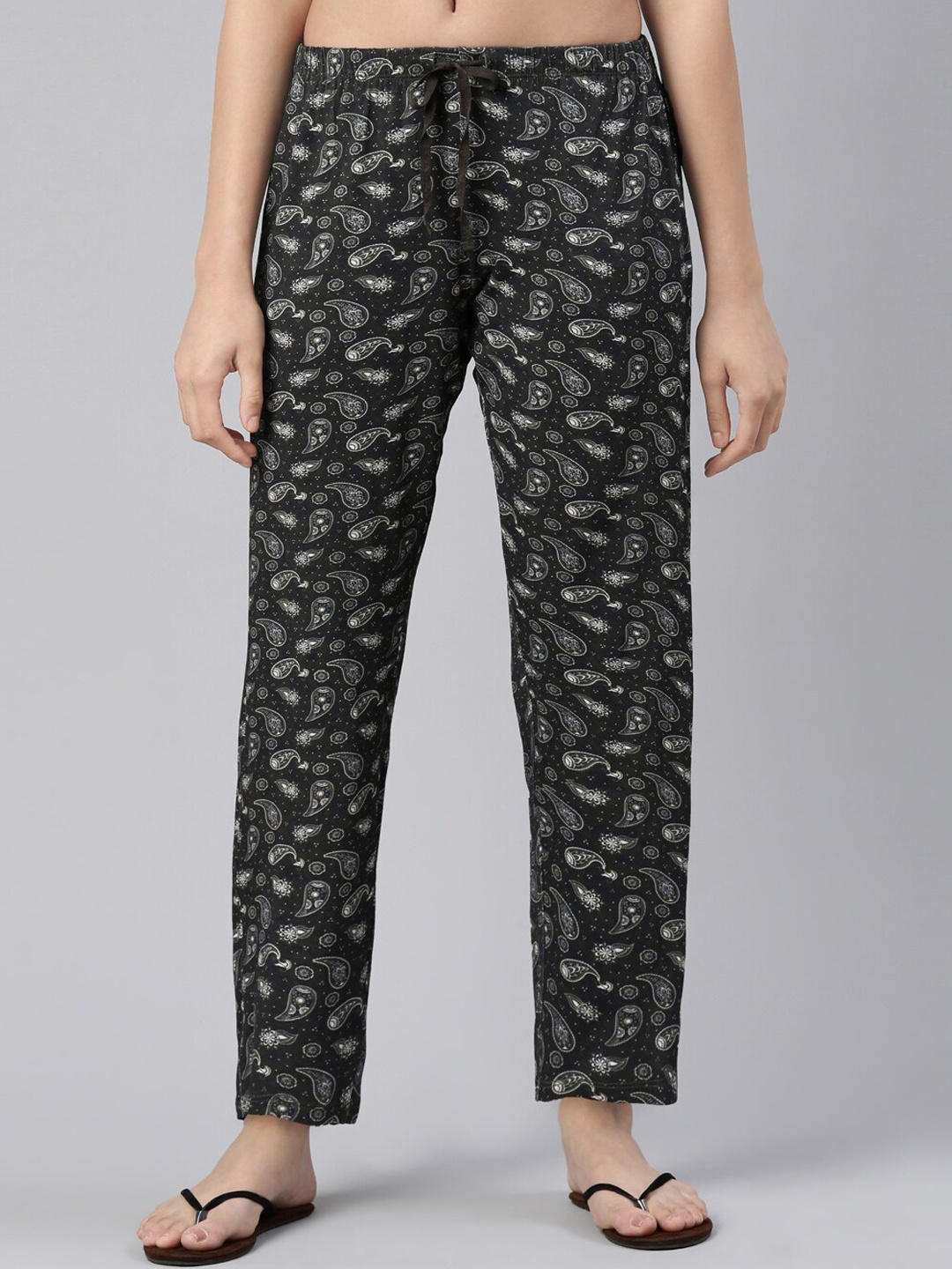 

Enamor Women Mid-Rise Printed Relaxed-Fit Straight Lounge Pants, Black
