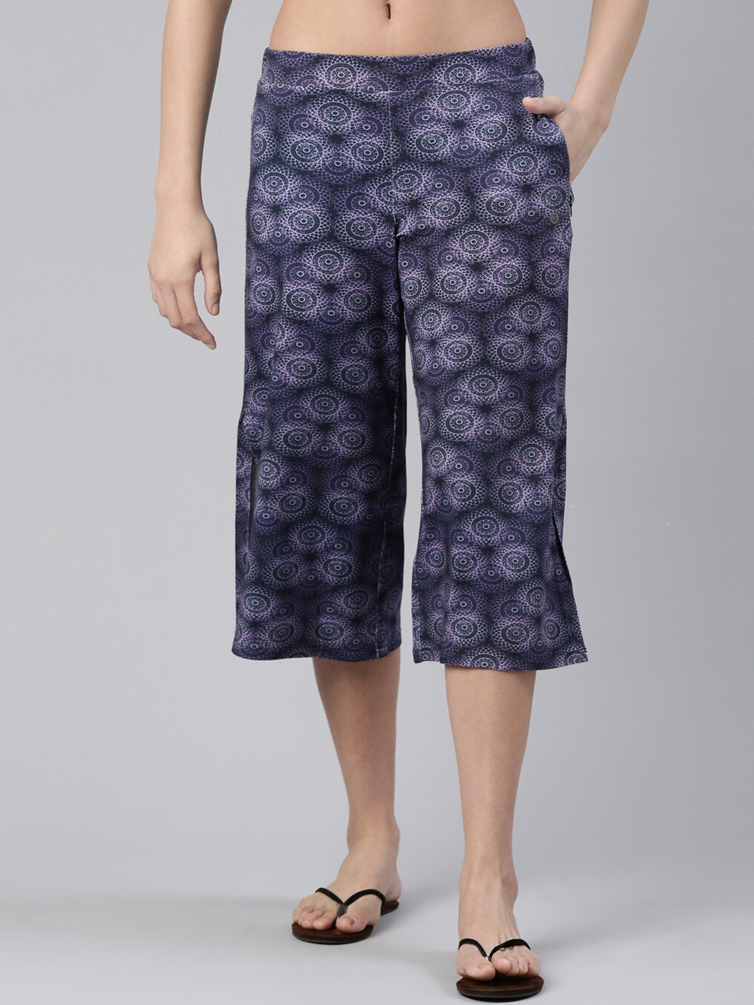 

Enamor Women Printed Mid-Rise Lounge Pant With Side Slits, Purple