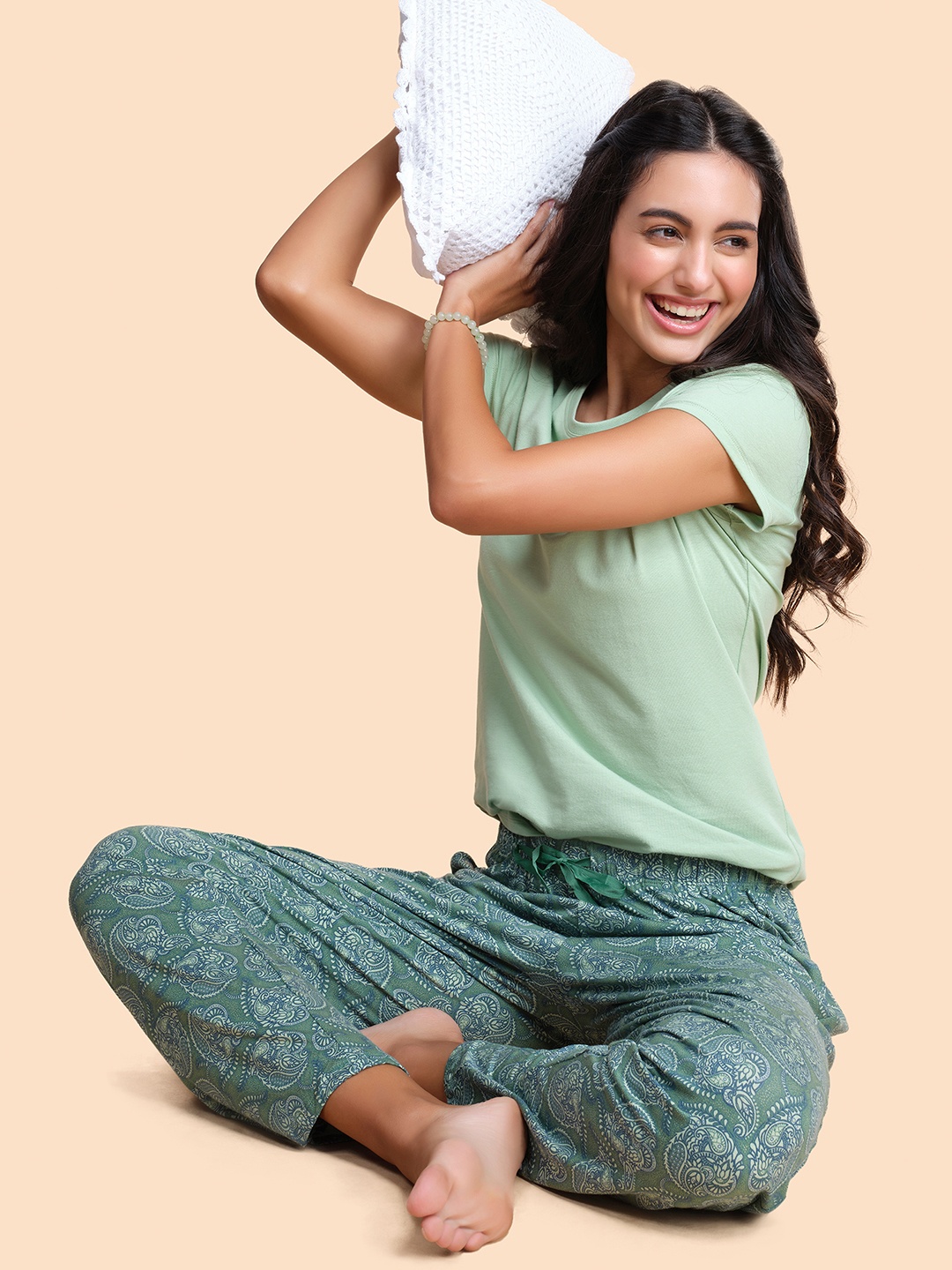 

Enamor Women Plus Size Mid-Rise Printed Relaxed-Fit Straight Lounge Pants, Green