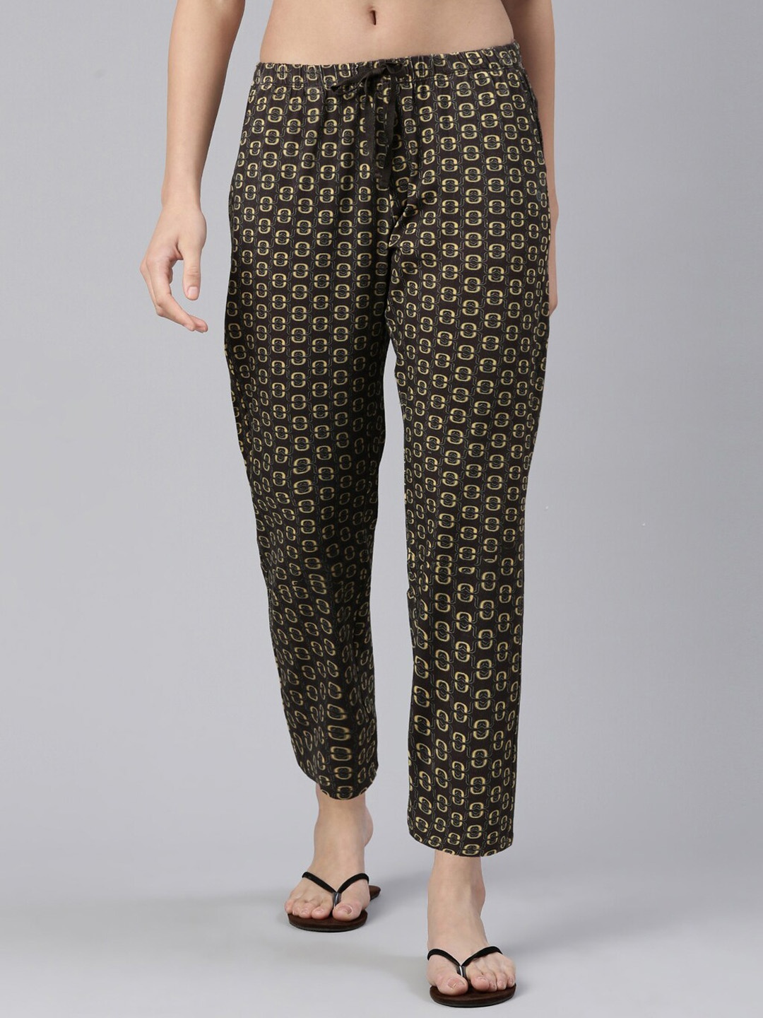 

Enamor Women Printed Mid-Rise Straight Lounge Pants, Brown